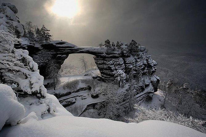 Bohemian and Saxon Switzerland All inclusive trip - Winter Tour - Neurathen Castle Ruins: Felsenburg Neurathen at the End of the Bridge