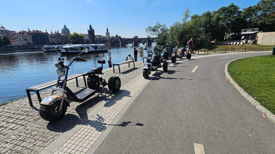 Prague: Heart of Prague Electric Tricycle Scooter Tour - Cihelna Park: hidden-beach type photos on the Vltava bank