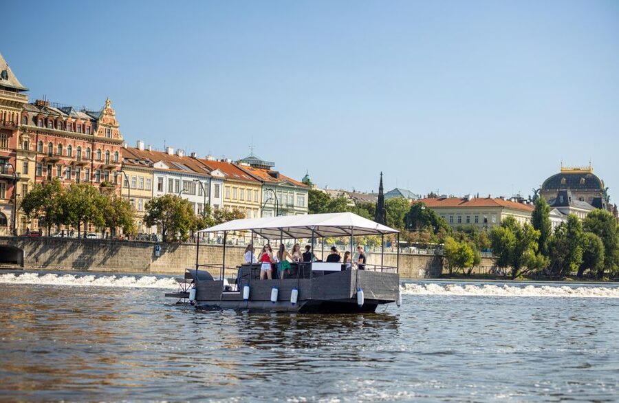 Prague: Private Cycle Boat River Tour with Beer or Prosecco - Where the blue-roof boat meets your group