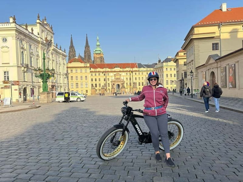 Prague Viewpoints & Historical Ebike Tour - Franz Kafka Museum outside and Pařížská Street charm