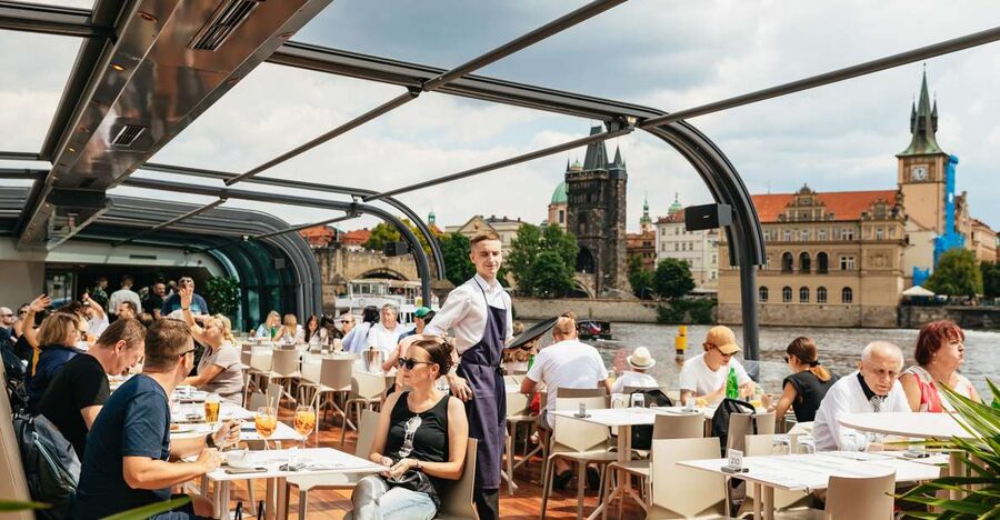 Prague: Vltava River Lunch Cruise in an Open-Top Glass Boat - Accordion music and audio/maps that keep you in control