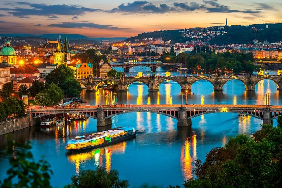 Prague: Vltava River Night Cruise with Buffet - From Charles Bridge Toward Petřín Hill: Getting the Layout of the City